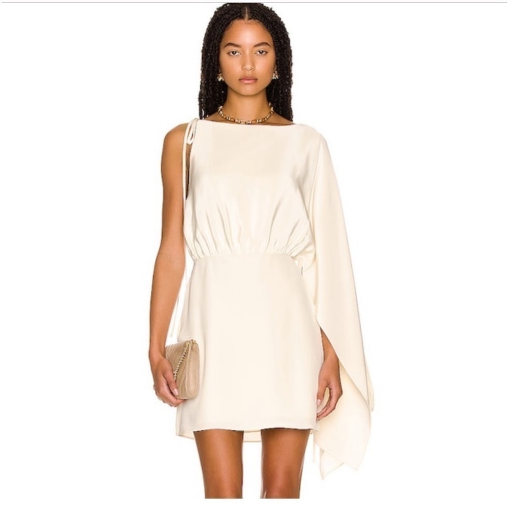Alexis Wesley One-Shoulder Silk Mini Dress Cream